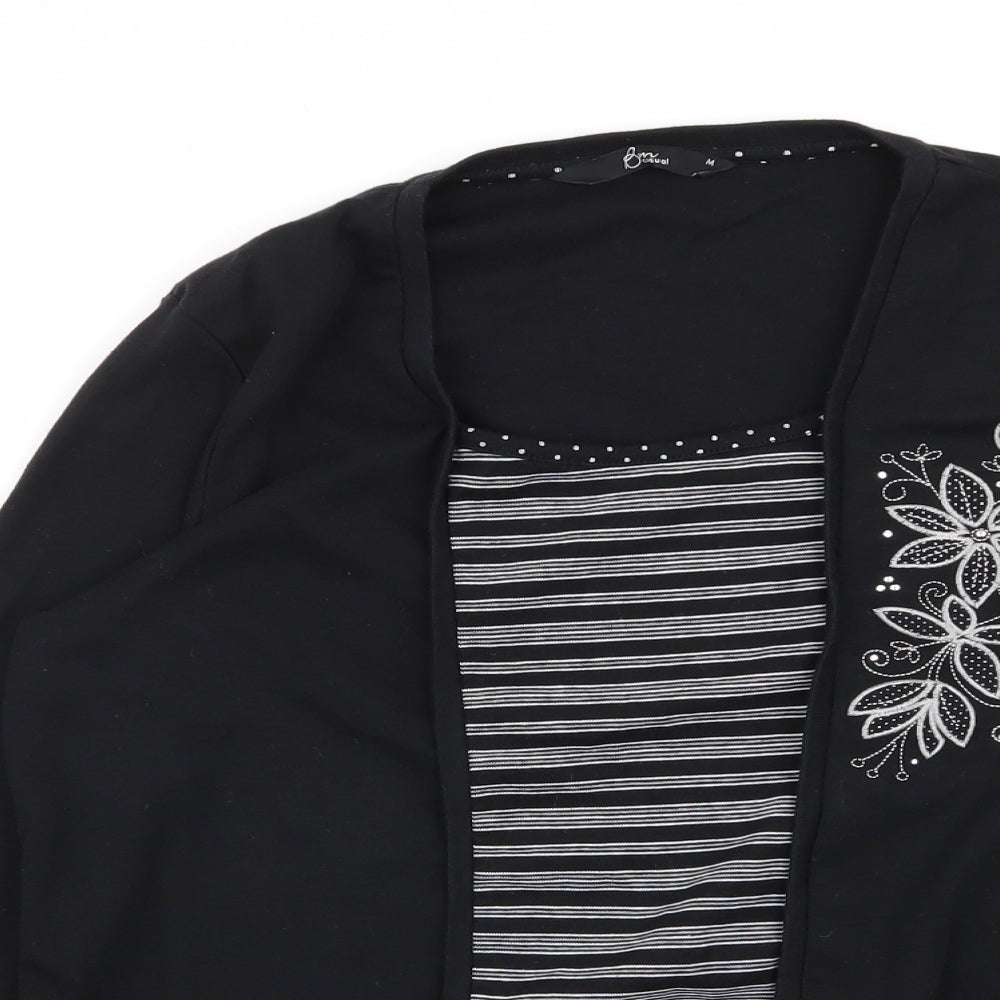 BM Womens Black Striped  Cardigan Jumper Size M  - top/cardigan