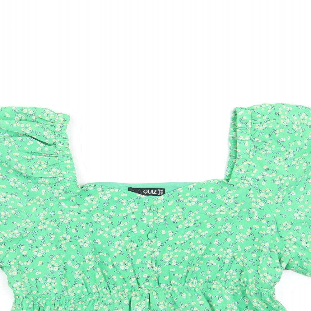 Quiz Womens Green Floral  Basic Blouse Size 14