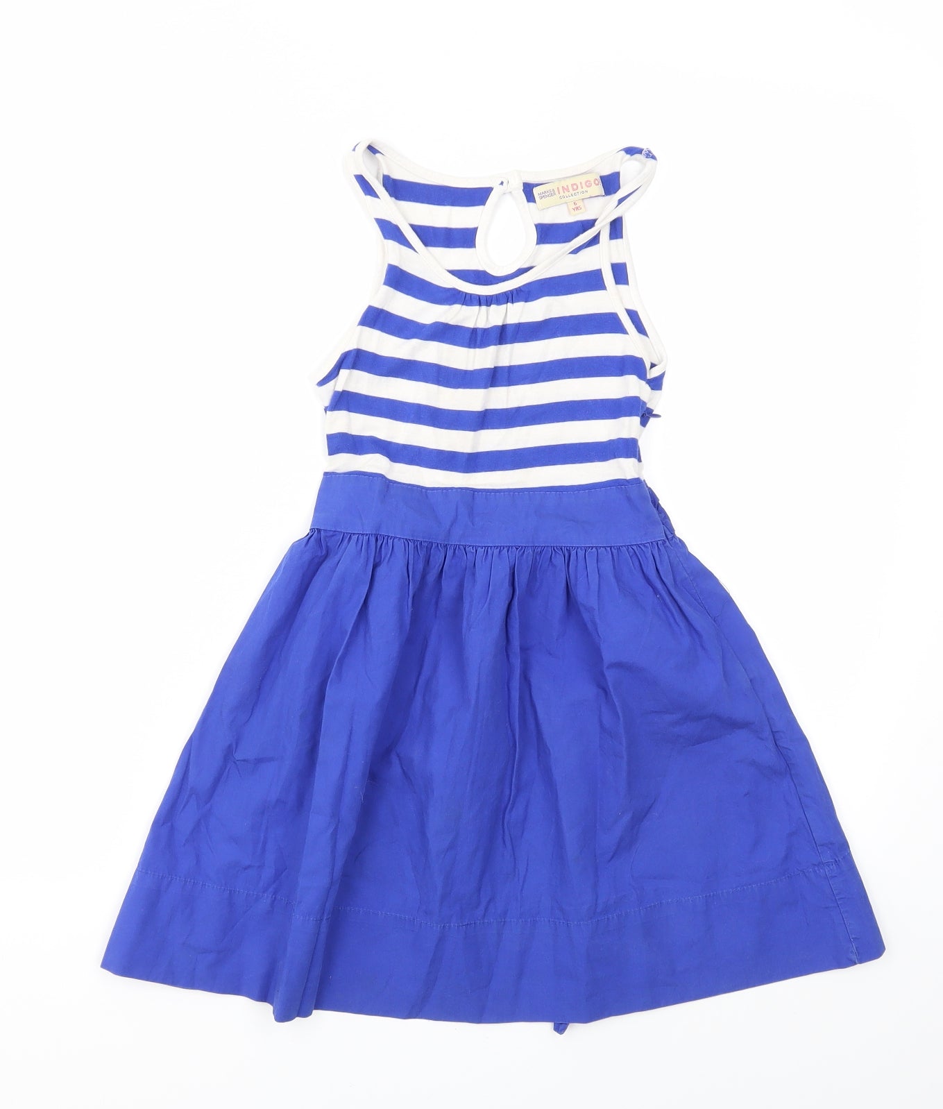 M&S Girls Blue Striped  Fit & Flare  Size 6 Years