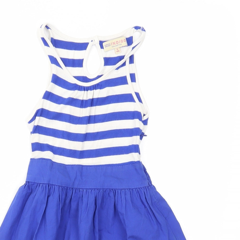M&S Girls Blue Striped  Fit & Flare  Size 6 Years
