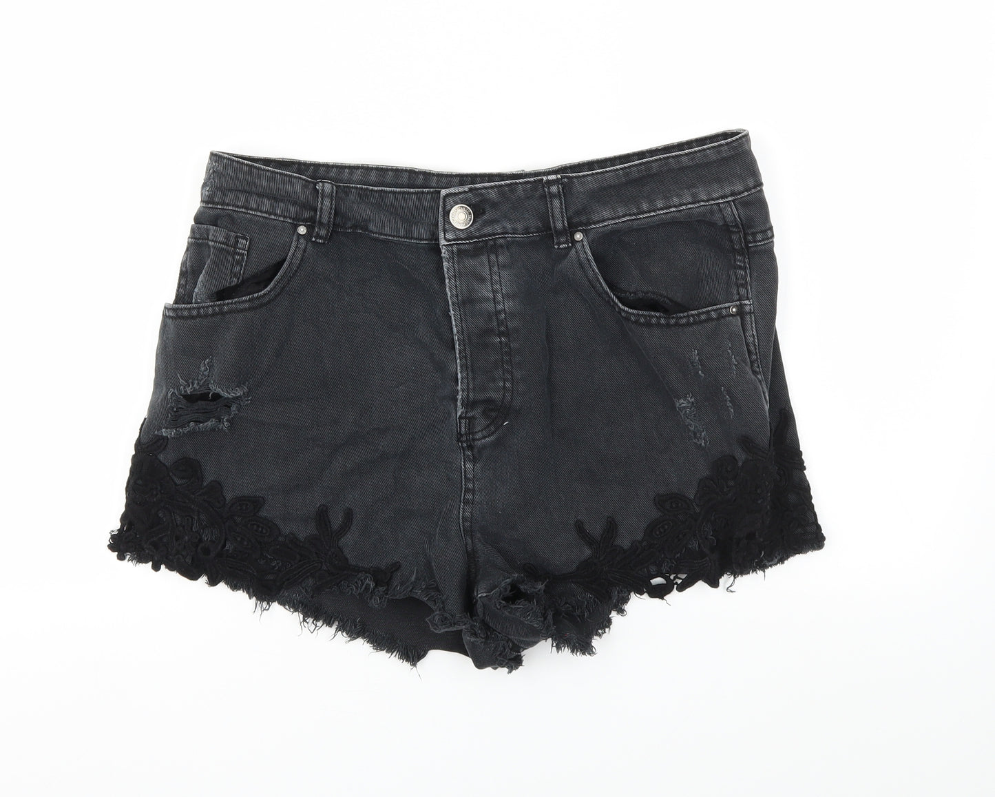 DENIM&CO Womens Black   Cut-Off Shorts Size 14