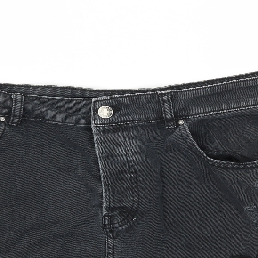 DENIM&CO Womens Black   Cut-Off Shorts Size 14