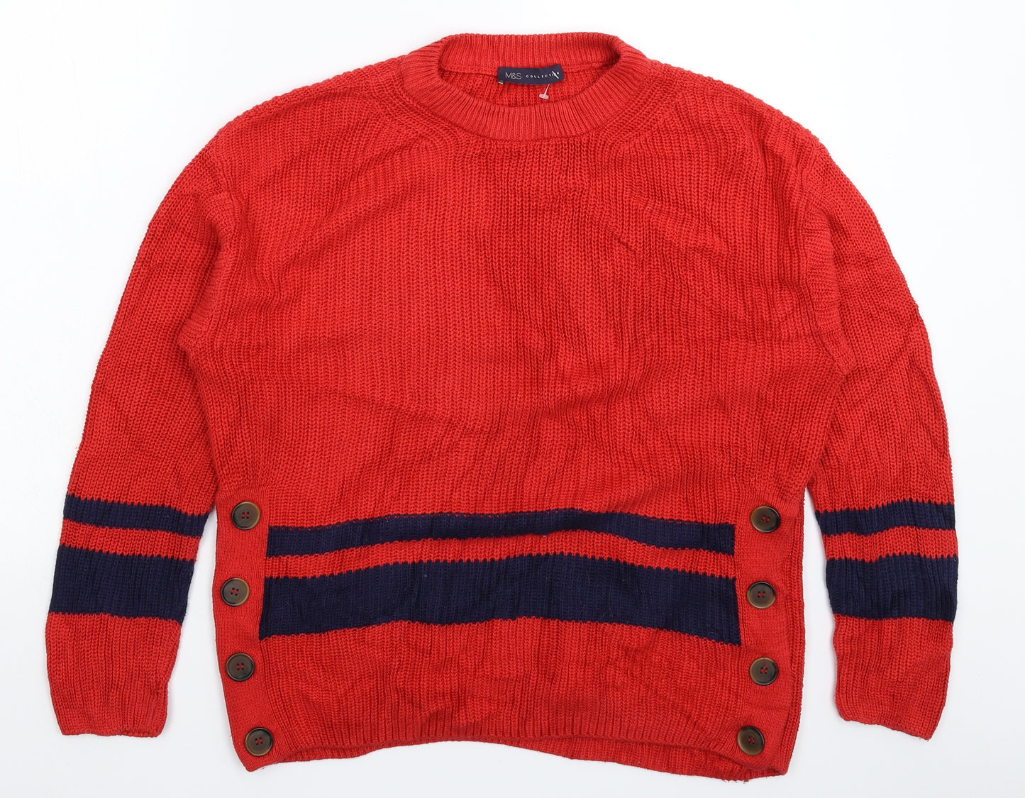 Marks and Spencer Womens Red Striped Knit Pullover Jumper Size M  - Oversized