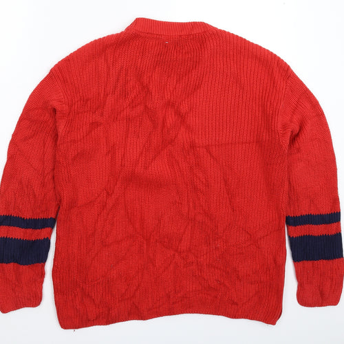 Marks and Spencer Womens Red Striped Knit Pullover Jumper Size M  - Oversized