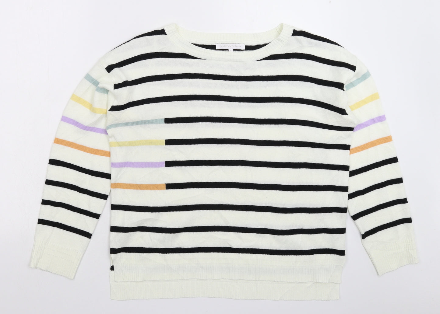 NEXT Womens White Striped Knit Pullover Jumper Size M
