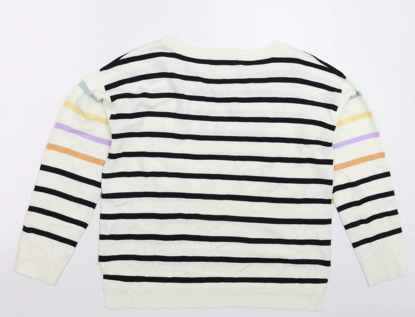 NEXT Womens White Striped Knit Pullover Jumper Size M