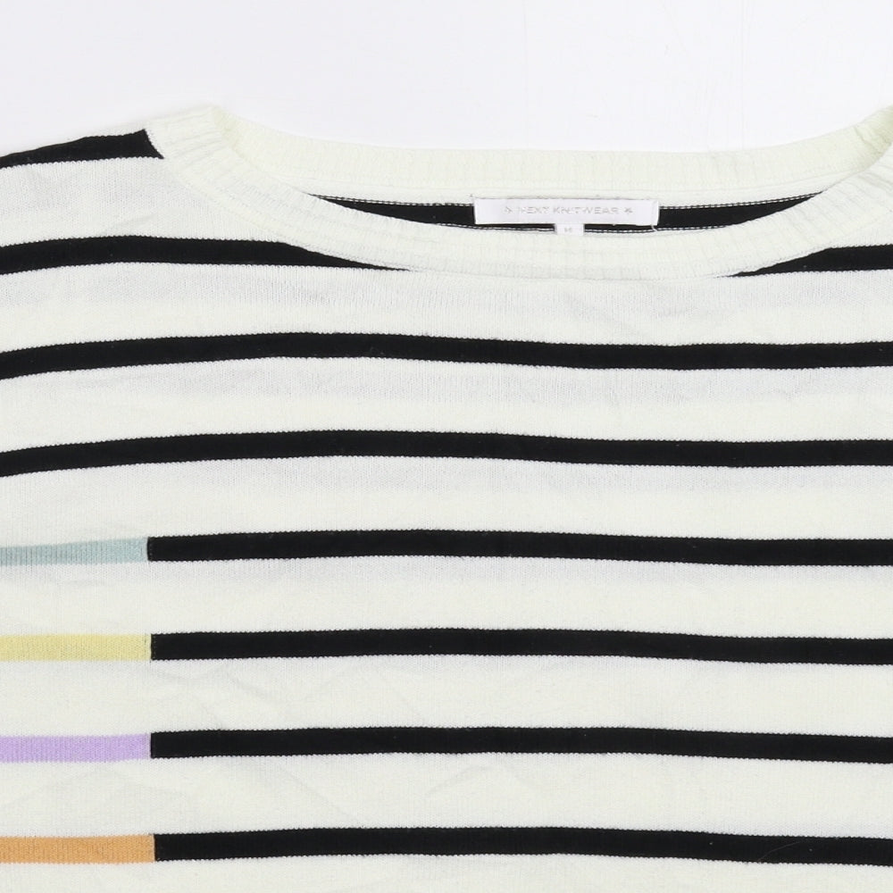 NEXT Womens White Striped Knit Pullover Jumper Size M