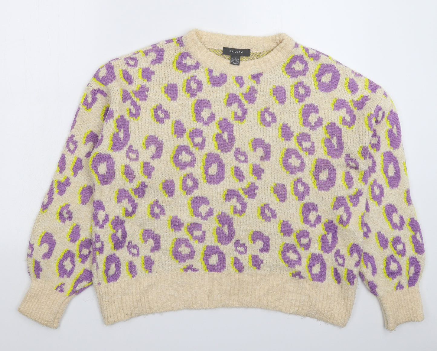 Primark Womens Beige Animal Print Knit Pullover Jumper Size 14  - Oversized