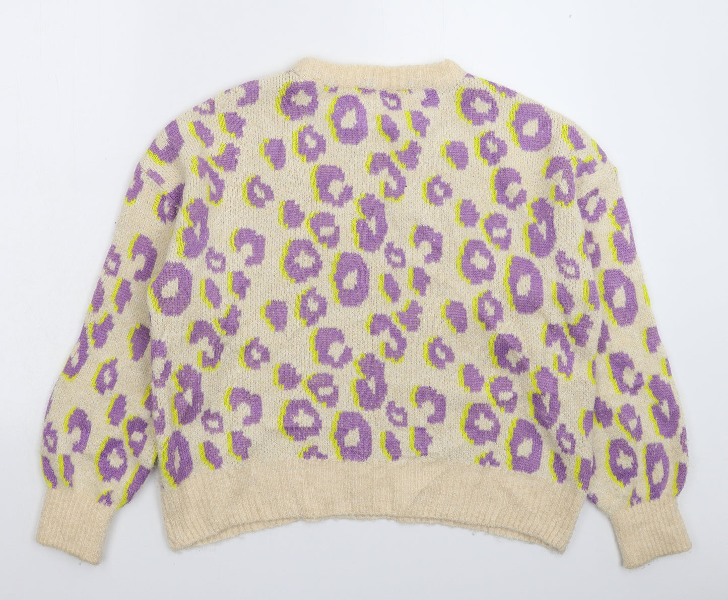 Primark Womens Beige Animal Print Knit Pullover Jumper Size 14  - Oversized