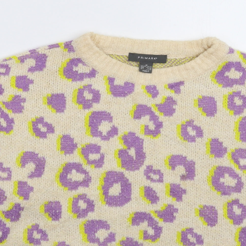 Primark Womens Beige Animal Print Knit Pullover Jumper Size 14  - Oversized