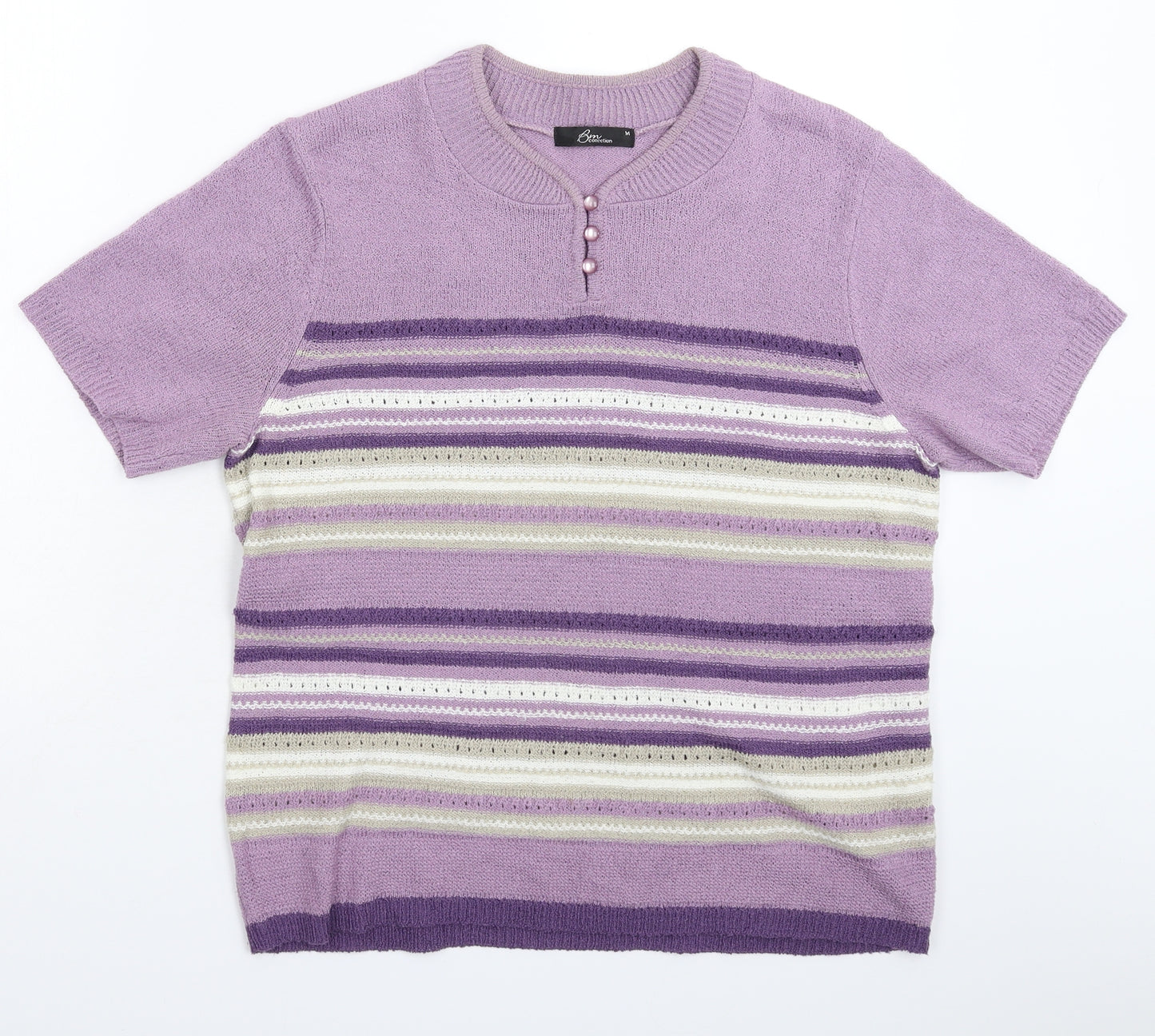 BM Womens Multicoloured Striped Knit Pullover Jumper Size M