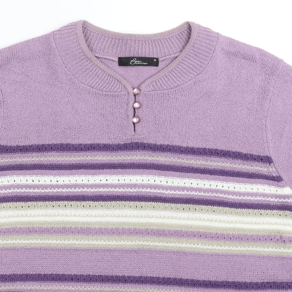 BM Womens Multicoloured Striped Knit Pullover Jumper Size M