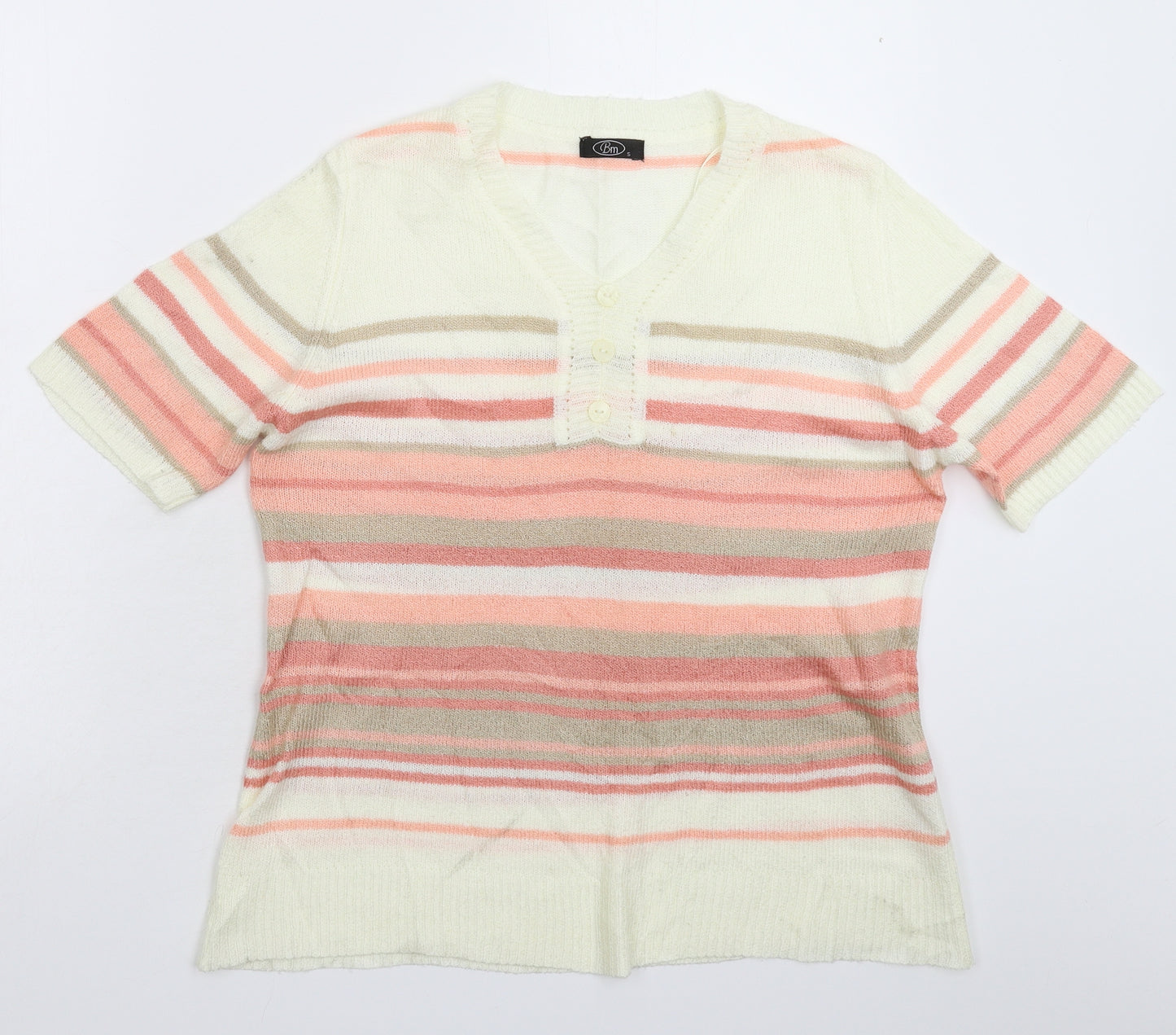 BM Womens White Striped Knit Pullover Jumper Size S