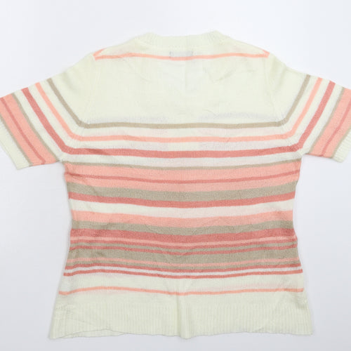 BM Womens White Striped Knit Pullover Jumper Size S