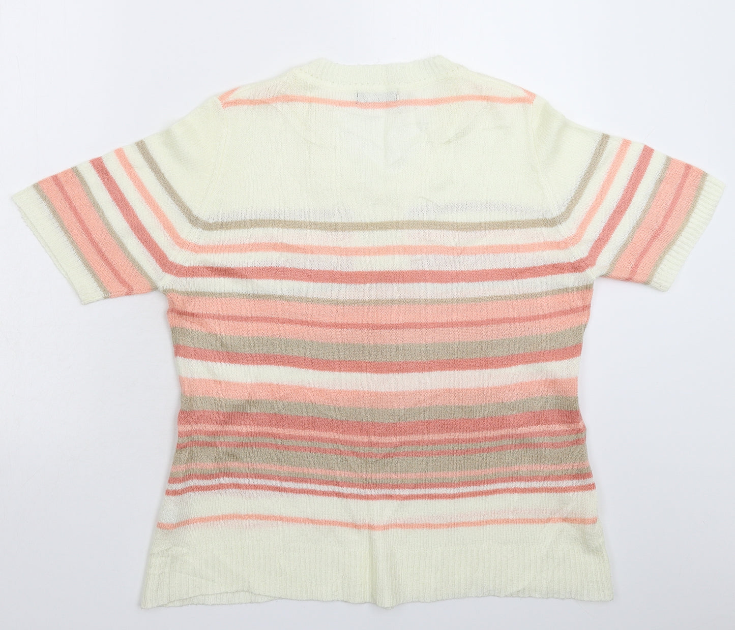 BM Womens White Striped Knit Pullover Jumper Size S
