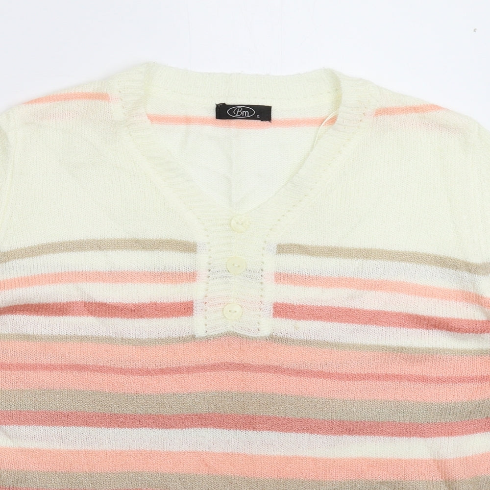 BM Womens White Striped Knit Pullover Jumper Size S