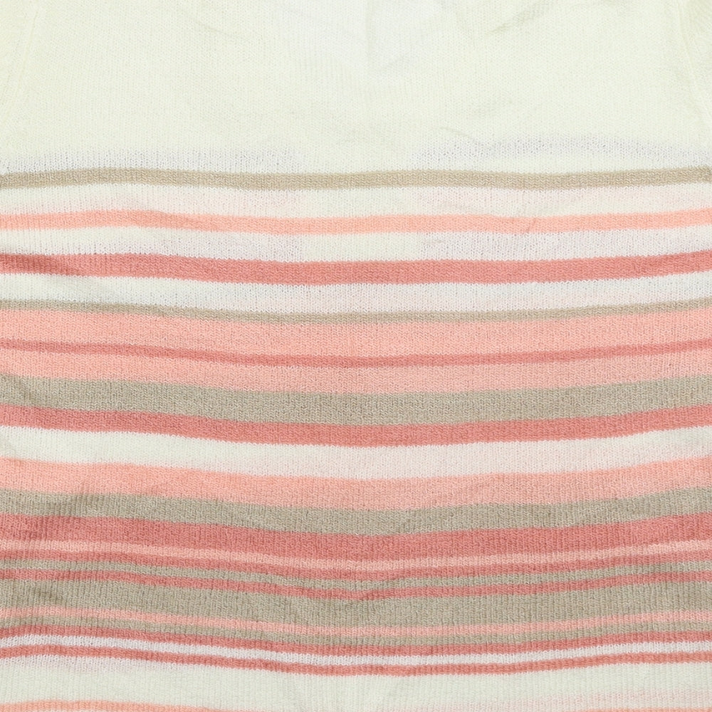 BM Womens White Striped Knit Pullover Jumper Size S