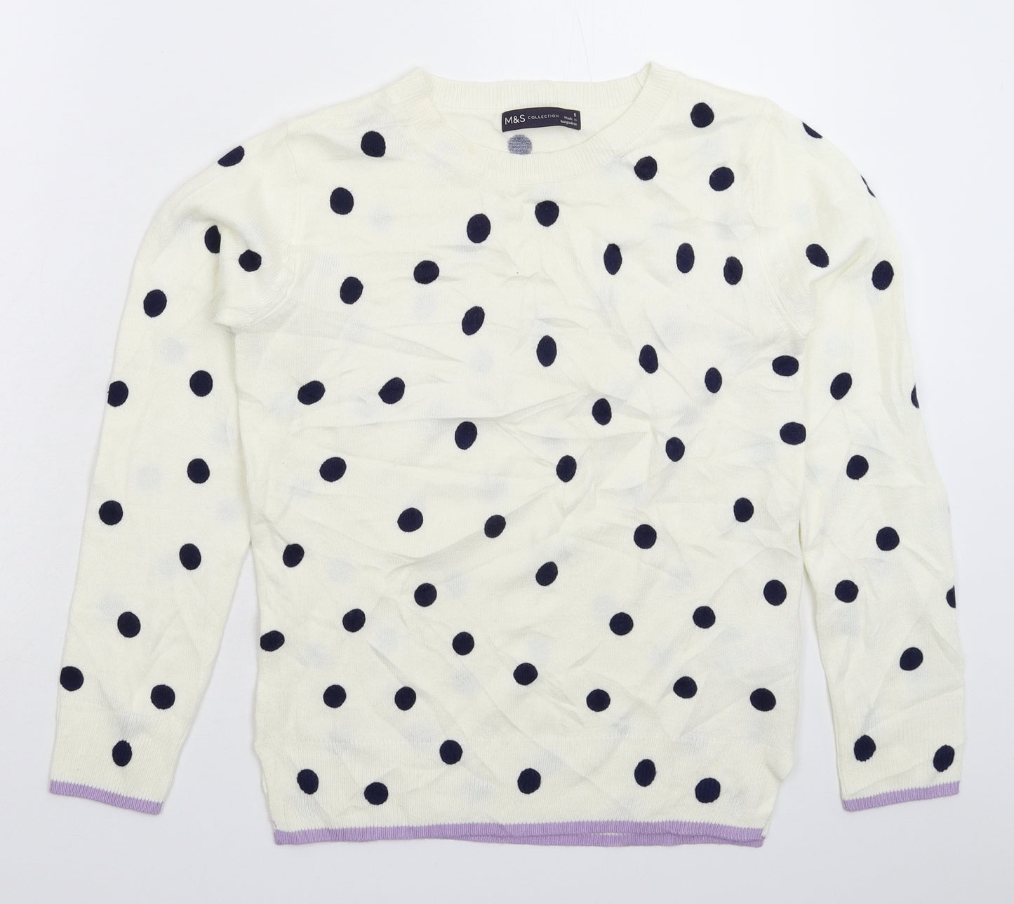 Marks and Spencer Womens White Polka Dot Knit Pullover Jumper Size 6