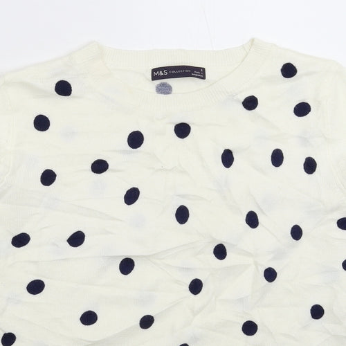 Marks and Spencer Womens White Polka Dot Knit Pullover Jumper Size 6