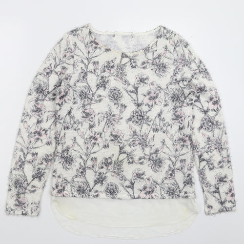 George Womens White Floral Knit Pullover Jumper Size 10