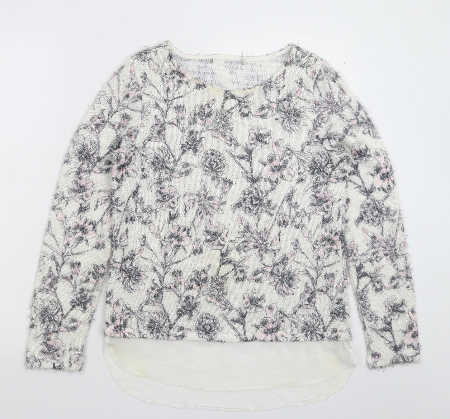 George Womens White Floral Knit Pullover Jumper Size 10