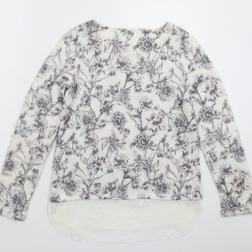 George Womens White Floral Knit Pullover Jumper Size 10