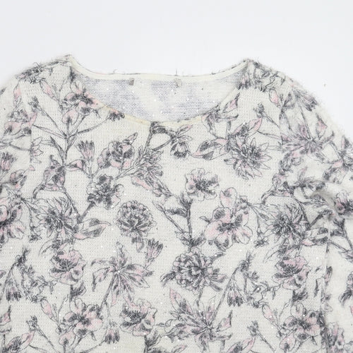 George Womens White Floral Knit Pullover Jumper Size 10
