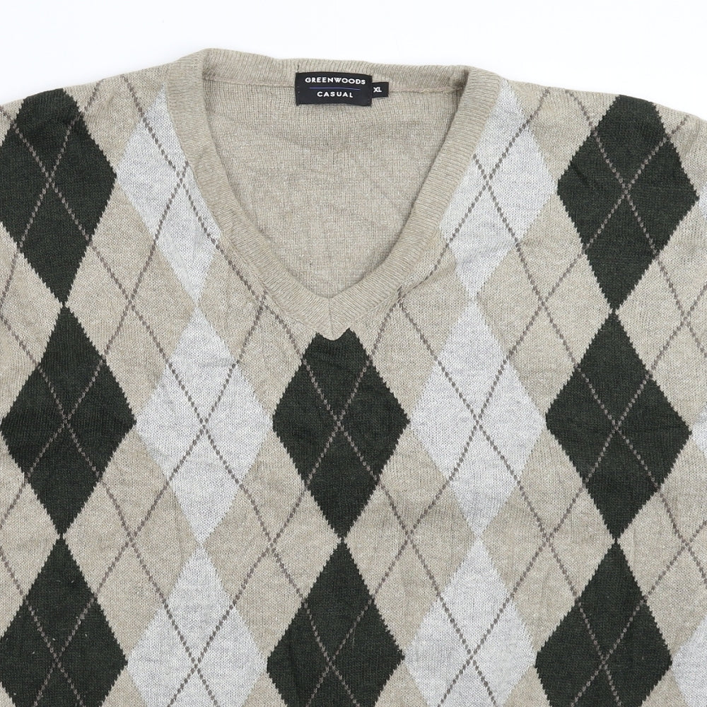 Greenwods Mens Grey Check Knit Pullover Jumper Size XL