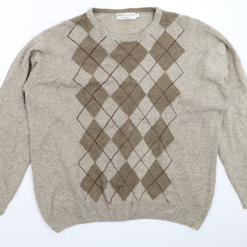 EWM Mens Beige Check Knit Pullover Jumper Size XL