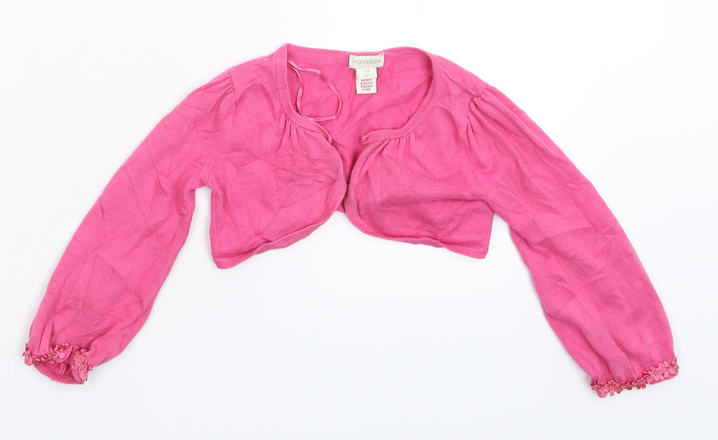Monsoon Girls Pink  Knit Cardigan Jumper Size 3-4 Years  - Cropped