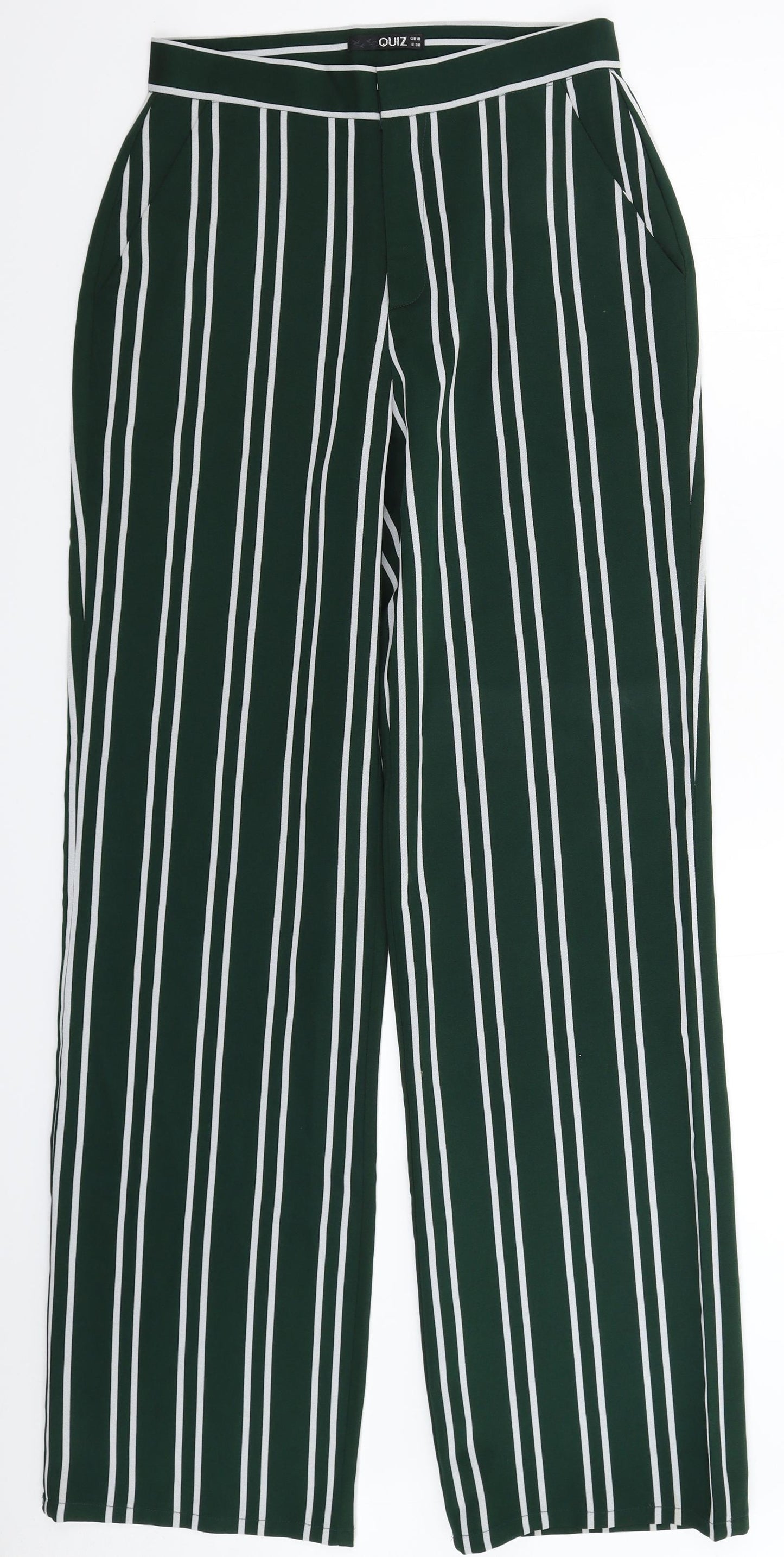 Quiz Womens Green Striped  Trousers  Size 10 L32 in