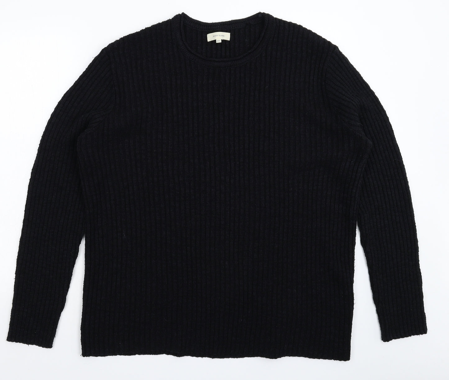 River Island Mens Black  Knit Pullover Jumper Size 2XL