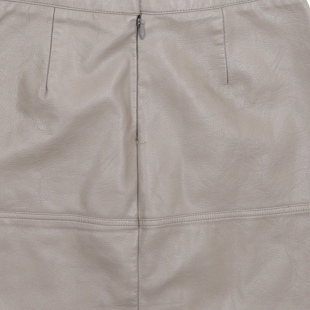 New Look Womens Grey   A-Line Skirt Size 8  - Faux Leather