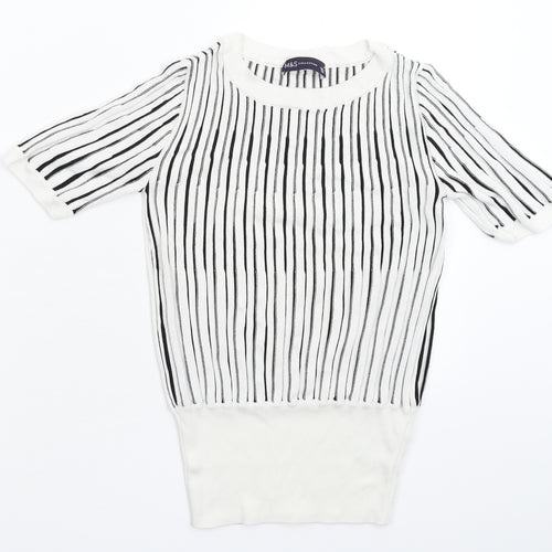 Marks and Spencer Womens White Striped Knit Pullover Jumper Size 6