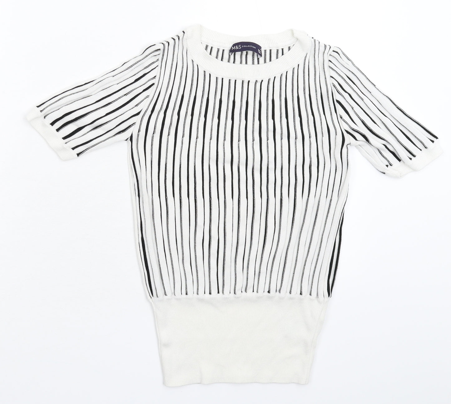 Marks and Spencer Womens White Striped Knit Pullover Jumper Size 6