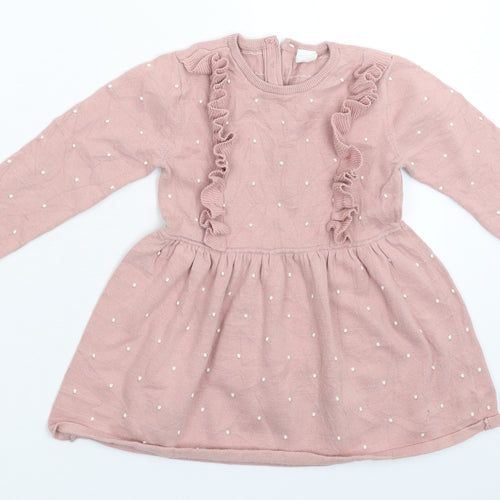 H&M Girls Pink Spotted Knit Jumper Dress  Size 2-3 Years