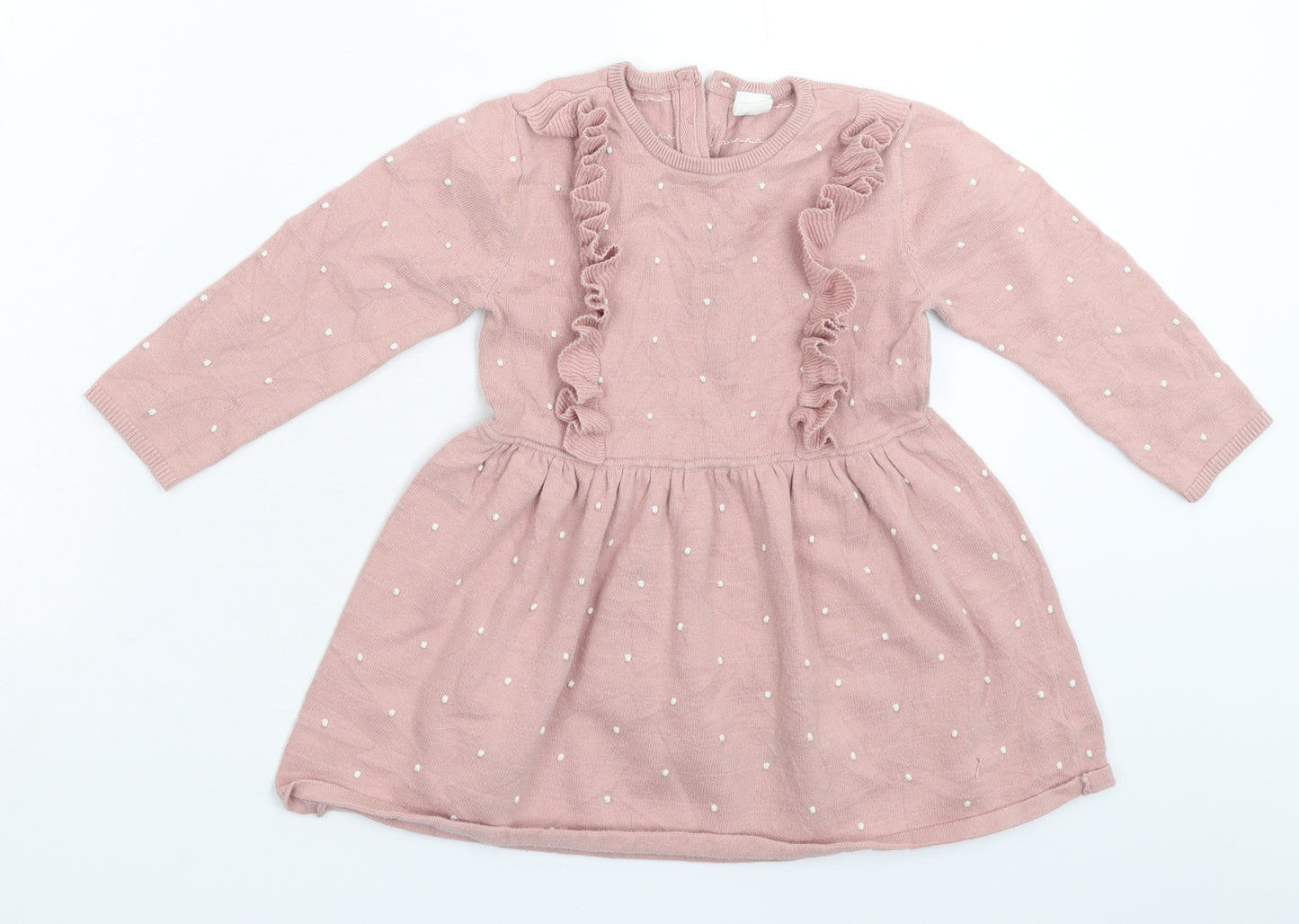 H&M Girls Pink Spotted Knit Jumper Dress  Size 2-3 Years