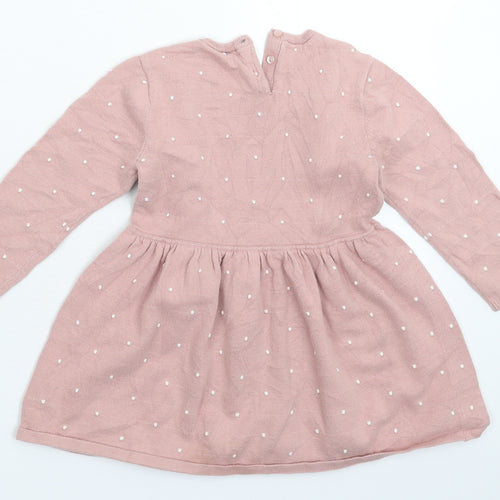 H&M Girls Pink Spotted Knit Jumper Dress  Size 2-3 Years
