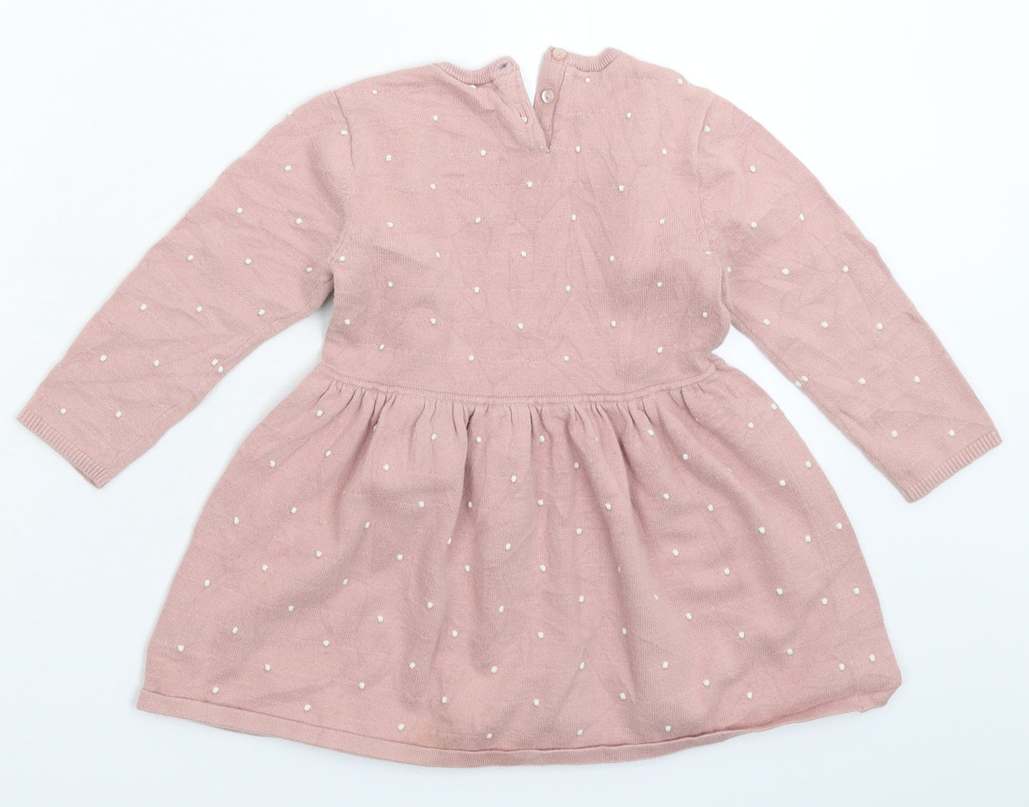 H&M Girls Pink Spotted Knit Jumper Dress  Size 2-3 Years