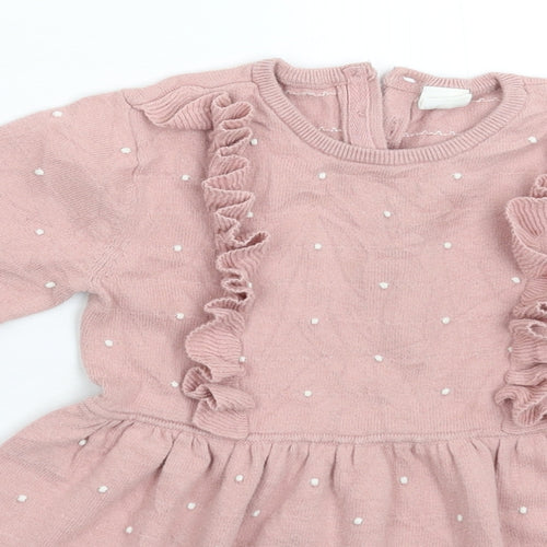 H&M Girls Pink Spotted Knit Jumper Dress  Size 2-3 Years