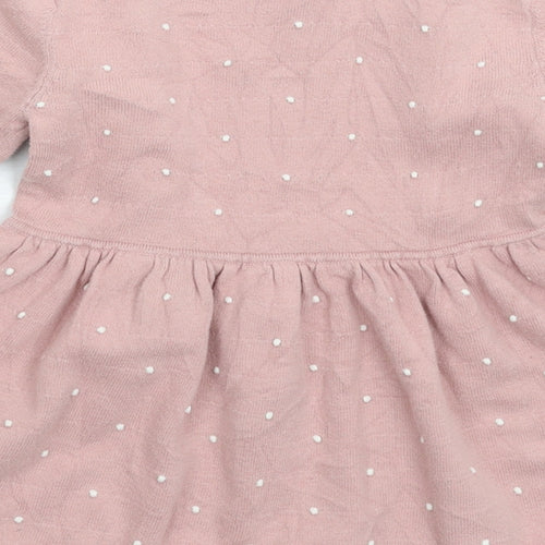 H&M Girls Pink Spotted Knit Jumper Dress  Size 2-3 Years