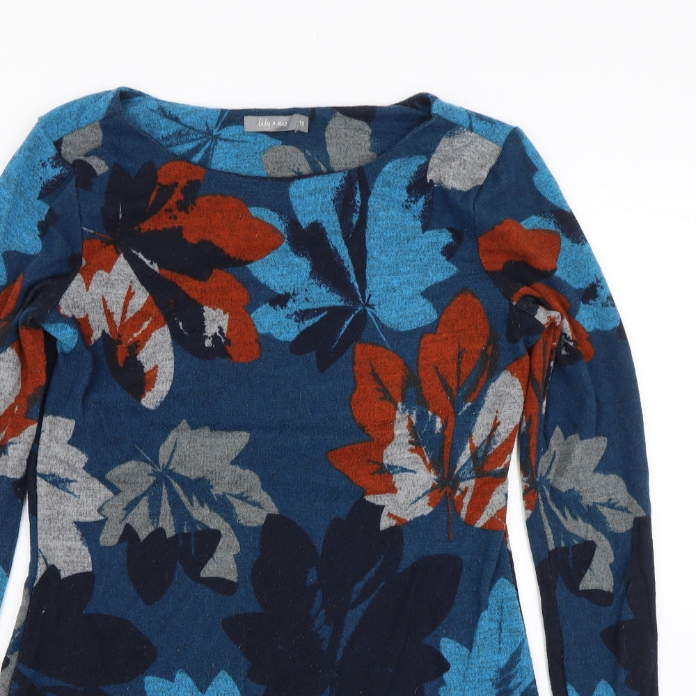 Lily & Me Womens Blue Floral  Pullover Jumper Size 10
