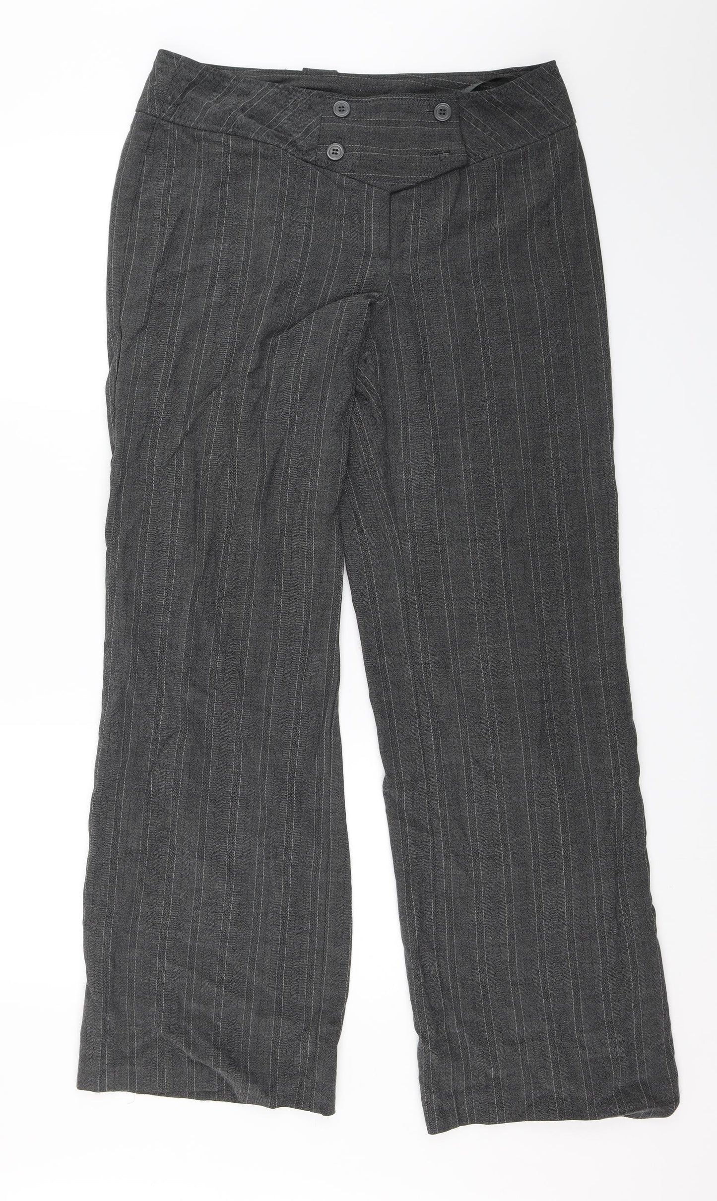 M&S Womens Grey Striped  Trousers  Size 14 L30 in