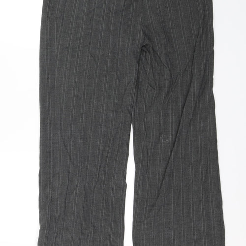 M&S Womens Grey Striped  Trousers  Size 14 L30 in