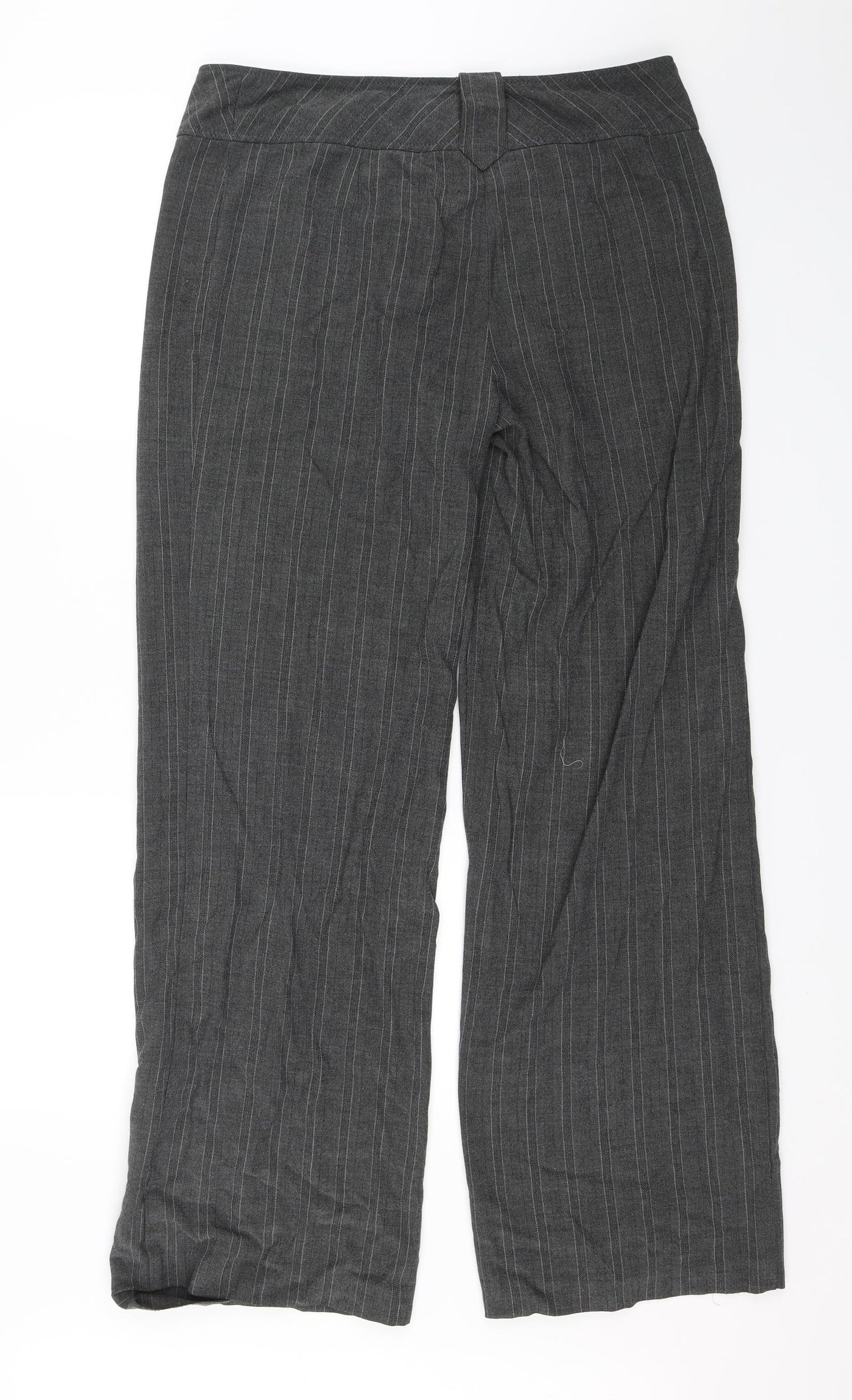 M&S Womens Grey Striped  Trousers  Size 14 L30 in