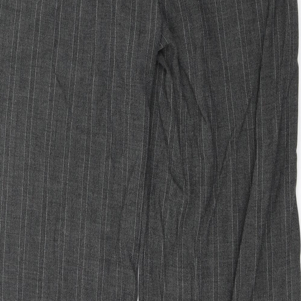 M&S Womens Grey Striped  Trousers  Size 14 L30 in