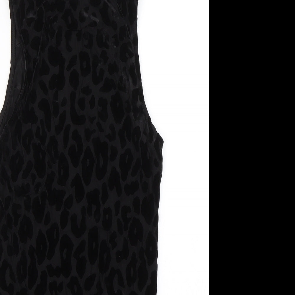 New Look Womens Black Animal Print Velour Basic Tank Size 8  - Transparent