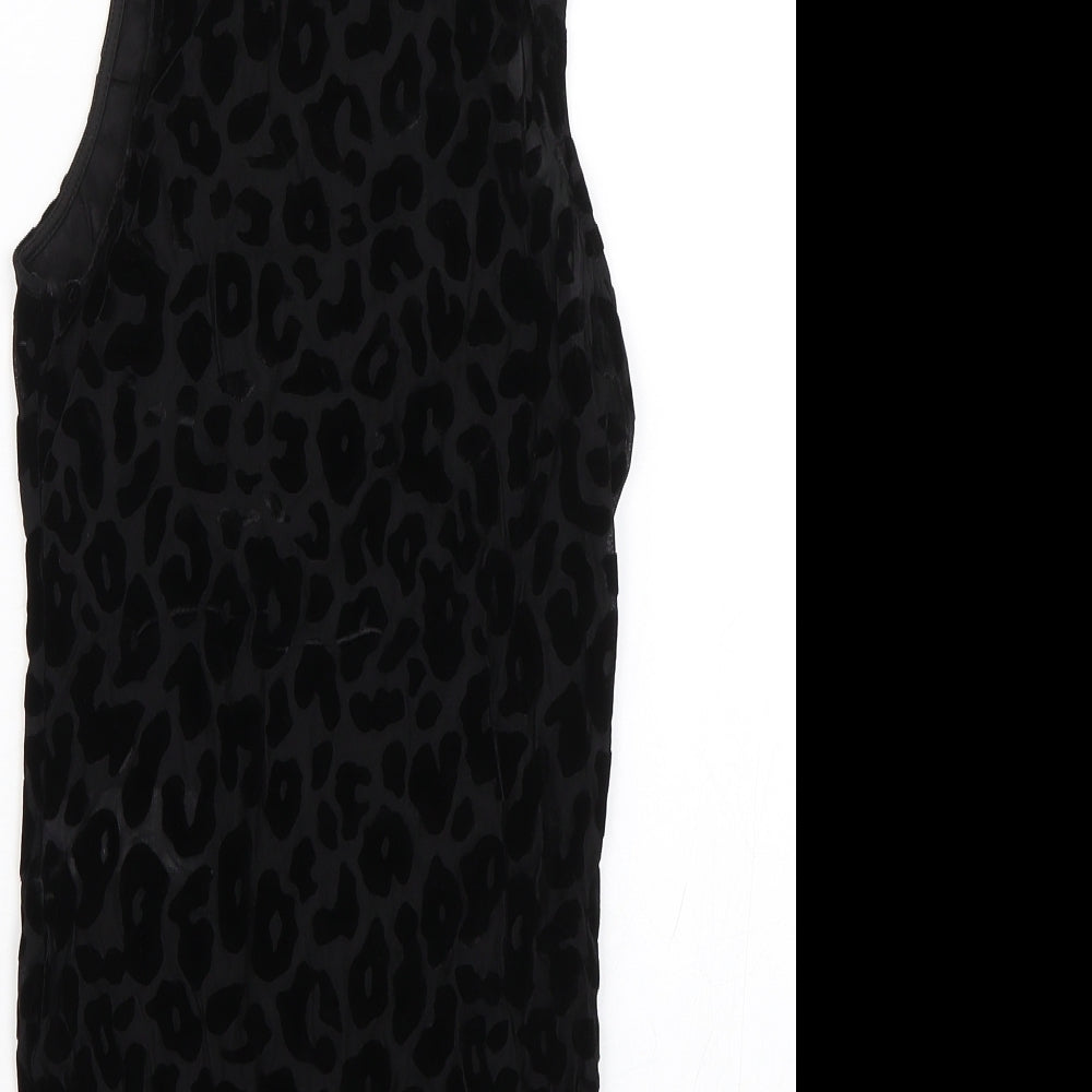 New Look Womens Black Animal Print Velour Basic Tank Size 8  - Transparent