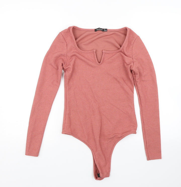 Boohoo Womens Pink Wrap T-Shirt Size 6
