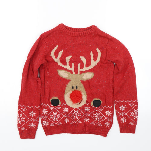 NEXT Girls Red  Knit Pullover Jumper Size 9 Years  - Christmas